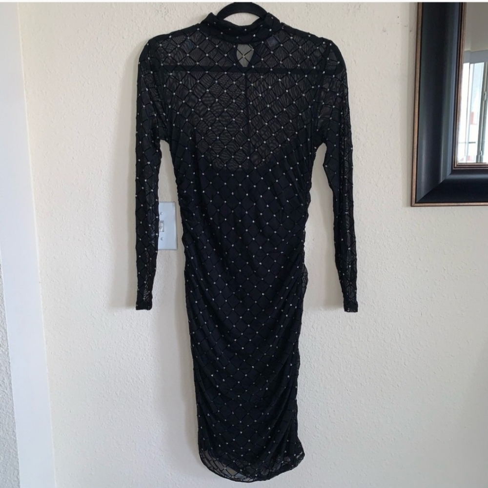 Venus Black Long Sleeve Mesh Top with Rhinestones Size XL